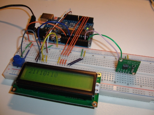 Side-on view of the breadboard setup